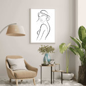 Elegant Woman with Hat Minimalist Line Art ポスター