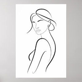 Elegant Woman with Hat Minimalist Line Art ポスター