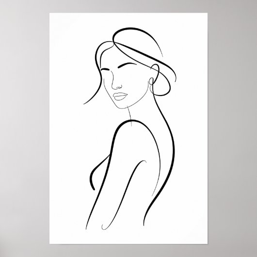 Elegant Woman with Hat Minimalist Line Art ポスター (正面)