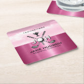 Elegant Women Custom Golf Monogram Design スクエアペーパーコースター (アングル)