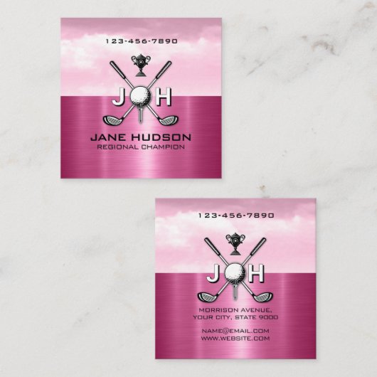 Elegant Women Golf Monogram Design スクエア名刺 (正面/裏面)