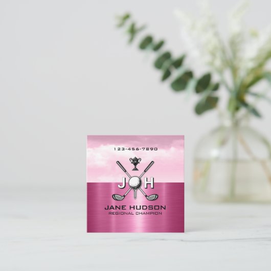 Elegant Women Golf Monogram Design スクエア名刺 (スタンド正面)