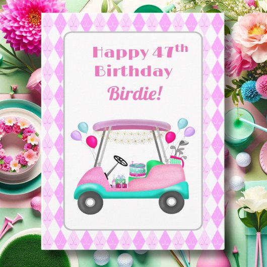 Elegant Women's Golf Party Cart 47th Birthday カード