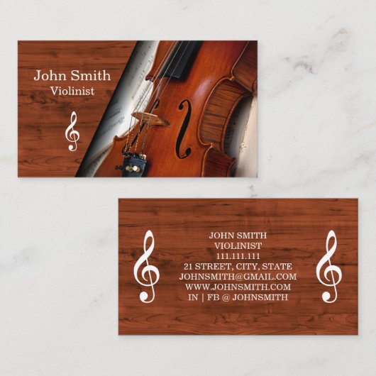 Elegant Wood Grain Violin Violinist 名刺 (正面/裏面)