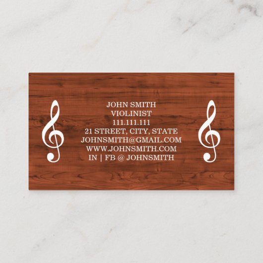 Elegant Wood Grain Violin Violinist 名刺 (裏面)