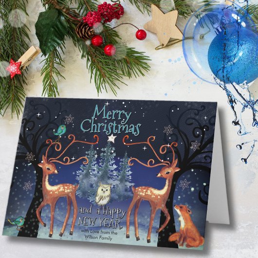 Elegant Woodland Deer Christmas | Forest Scene シーズンカード