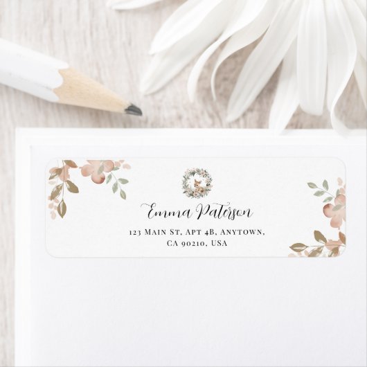 Elegant Woodland Floral Return Address ラベル (インサイチュ)