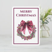 Elegant Wreath and Burgundy Bow Christmas 招待状 (スタンド正面)
