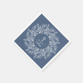Elegant Wreath and Cross Blue Boy Baptism スタンダードカクテルナプキン (角)
