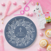 Elegant Wreath and Cross Blue Boy First Communion ペーパープレート (パーティー)