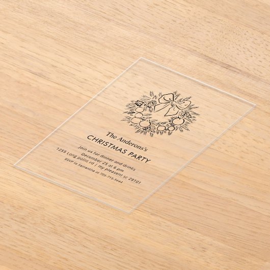 Elegant Wreath Christmas Party  アクリル招待状 (レイダウン)