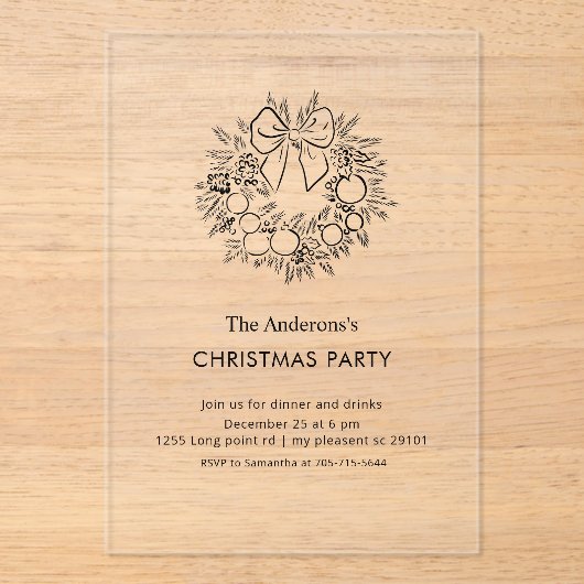 Elegant Wreath Christmas Party アクリル招待状 (正面)