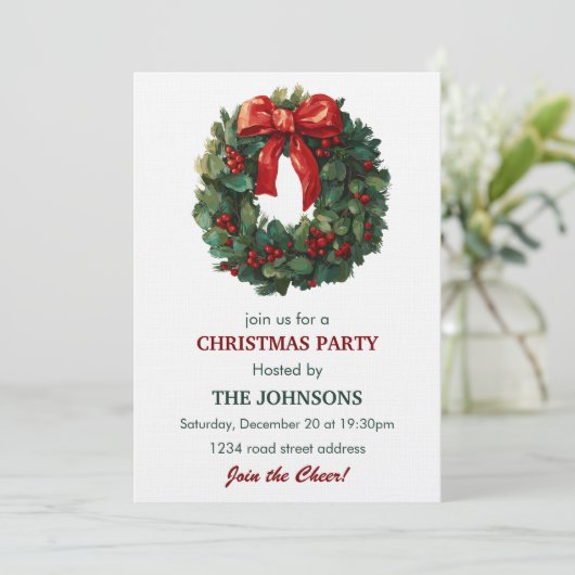 Elegant Wreath Christmas Party Invitation 招待状 (スタンド正面)