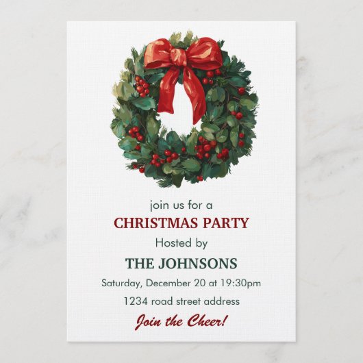 Elegant Wreath Christmas Party Invitation 招待状 (正面)