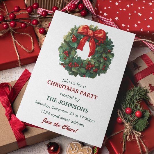 Elegant Wreath Christmas Party Invitation 招待状