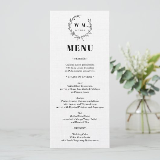 Elegant Wreath Monogram Wedding Menu 招待状 (スタンド正面)