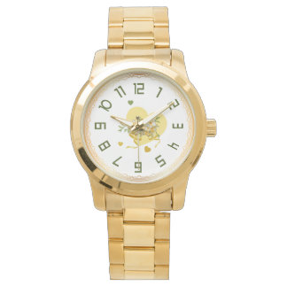 Elegant Wristwatch with golden hearts and flowers 腕時計