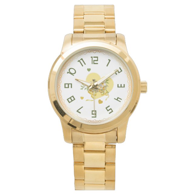 Elegant Wristwatch with golden hearts and flowers 腕時計 (正面)