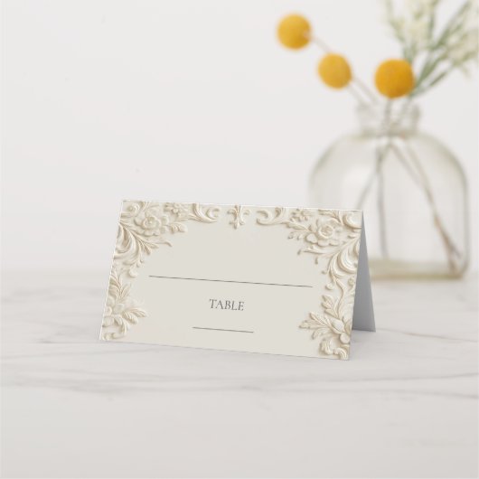 Elegant Write In Ivory Floral Embossed Table プレイスカード (正面)