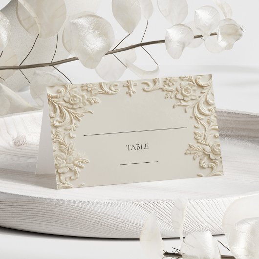 Elegant Write In Ivory Floral Embossed Table プレイスカード