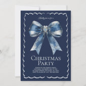 Elegant XL Bow Blue Silver Glitter Christmas Party 招待状 (正面)
