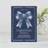 Elegant XL Bow Blue Silver Glitter Christmas Party 招待状 (スタンド正面)