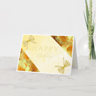 Elegant Yellow 2 Floral Happy Birthday Card サンキューカード