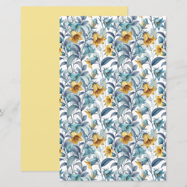 Elegant Yellow and Blue Garden Flowers (正面/裏面)