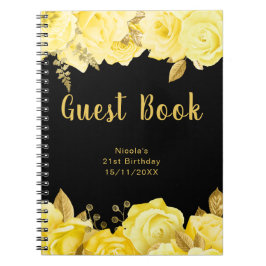 Elegant Yellow and Gold Flower Birthday Guest Book ノートブック