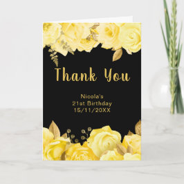 Elegant Yellow and Gold Flowers Birthday Party サンキューカード