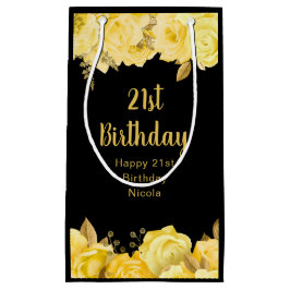 Elegant Yellow and Gold Flowers Birthday Party スモールペーパーバッグ