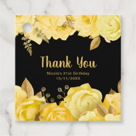 Elegant Yellow and Gold Flowers Birthday Party フェイバータグ