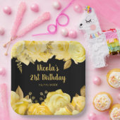 Elegant Yellow and Gold Flowers Birthday Party ペーパープレート (パーティー)
