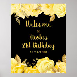 Elegant Yellow and Gold Flowers Birthday Party ポスター