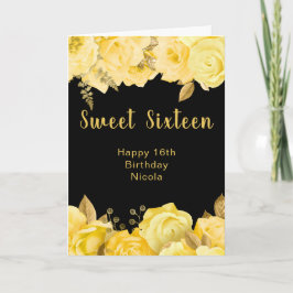 Elegant Yellow and Gold Flowers Sweet Sixteen カード