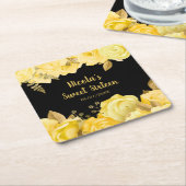 Elegant Yellow and Gold Flowers Sweet Sixteen スクエアペーパーコースター (アングル)