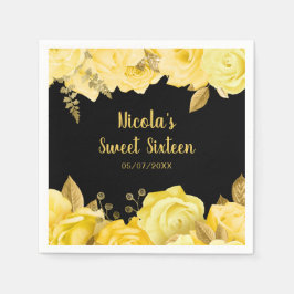 Elegant Yellow and Gold Flowers Sweet Sixteen スタンダードカクテルナプキン