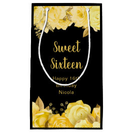 Elegant Yellow and Gold Flowers Sweet Sixteen スモールペーパーバッグ