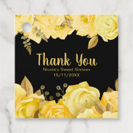 Elegant Yellow and Gold Flowers Sweet Sixteen フェイバータグ