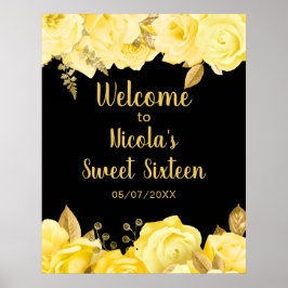 Elegant Yellow and Gold Flowers Sweet Sixteen ポスター