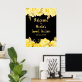 Elegant Yellow and Gold Flowers Sweet Sixteen ポスター (ホームオフィス)