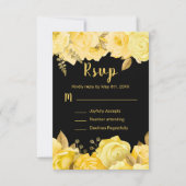 Elegant Yellow and Gold Flowers Sweet Sixteen 出欠カード (正面)