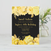 Elegant Yellow and Gold Flowers Sweet Sixteen 招待状 (スタンド正面)