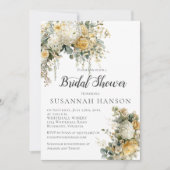Elegant Yellow and Ivory Floral Bridal Shower | 招待状 (正面)