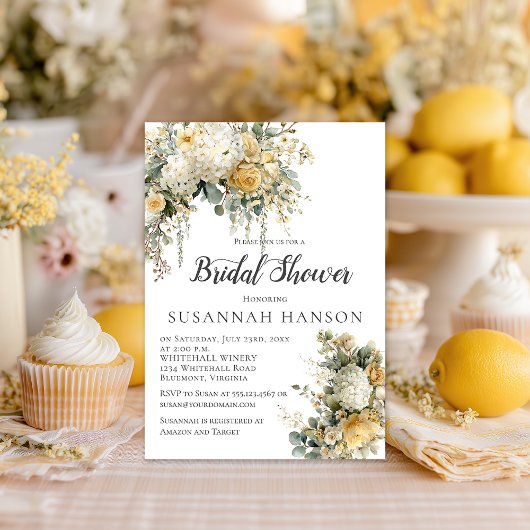 Elegant Yellow and Ivory Floral Bridal Shower | 招待状