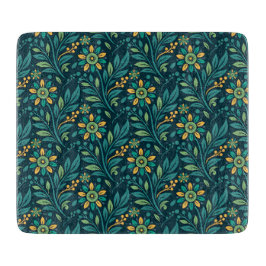 Elegant Yellow and Teal Floral Pattern Design カッティングボード