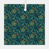 Elegant Yellow and Teal Floral Pattern Design ガラスオーナメント (裏面)