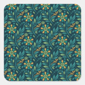 Elegant Yellow and Teal Floral Pattern Design スクエアシール (正面)