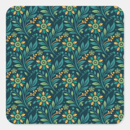 Elegant Yellow and Teal Floral Pattern Design スクエアシール