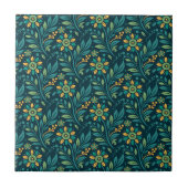 Elegant Yellow and Teal Floral Pattern Design タイル (正面)